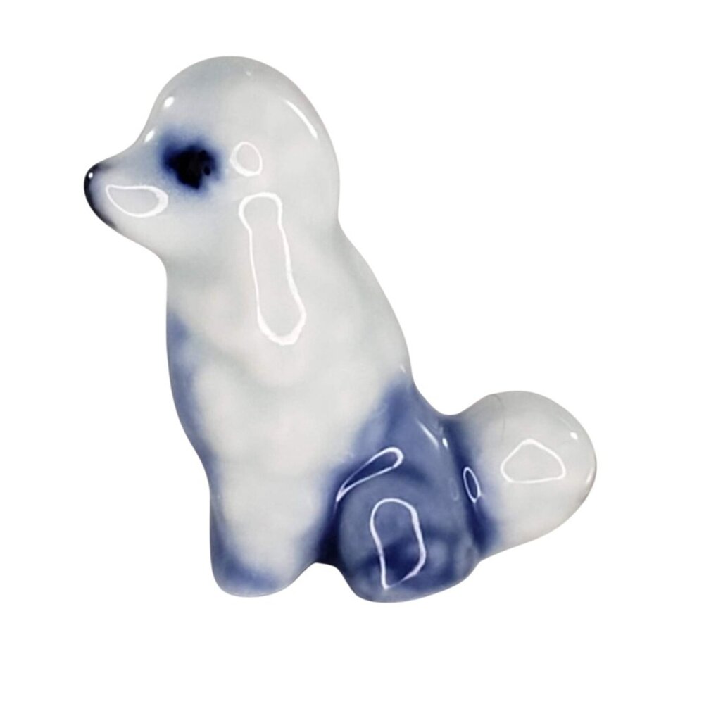 Vintage Bone China Blue Poodle Dog Puppy Miniature Figurine Sitting Cottage Core